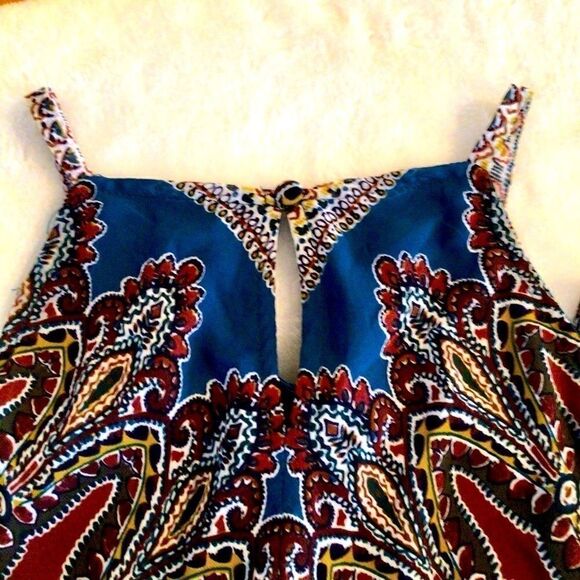 FESTIVAL NIGHT RIDER BOHO KERCHIEF HEM DRESS - TRUE TEAL/TAN 8 NWT - Picture 4 of 16